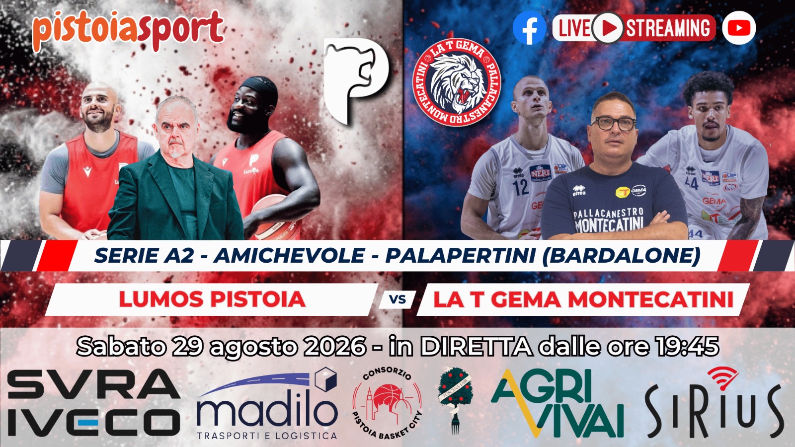 Derby Lumos Pistoia – La T Gema Montecatini. DIRETTA VIDEO